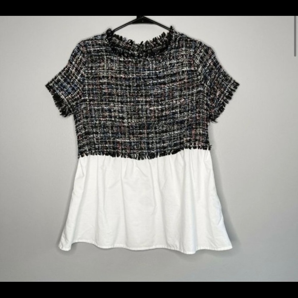 Zara Basics Colorful Tweed Peplum Shirt Hem Blouse Womens Size Medium
